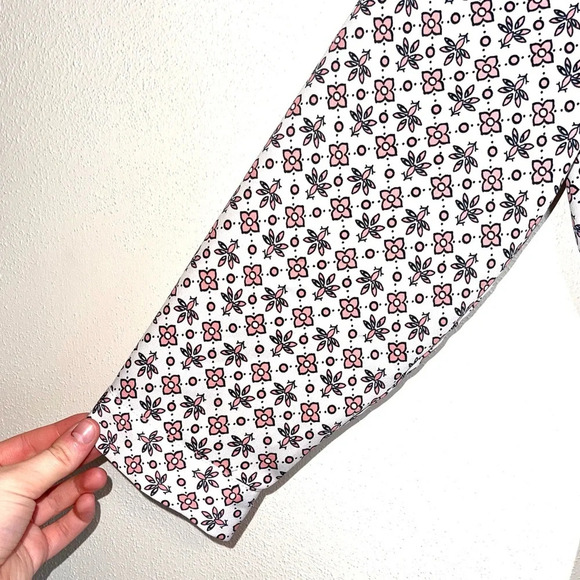 LOFT Outlet White Pink Floral Print V-neck Drawstring Mini Dress Xsmall Women’s - Picture 4 of 14